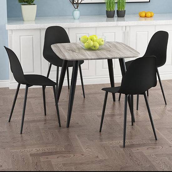 Craven Square Grey Oak Effect Dining Table With 4 Berlin Curve Black Chairs