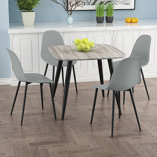 Craven Square Grey Oak Effect Dining Table With 4 Berlin Curve Light Grey Chairs