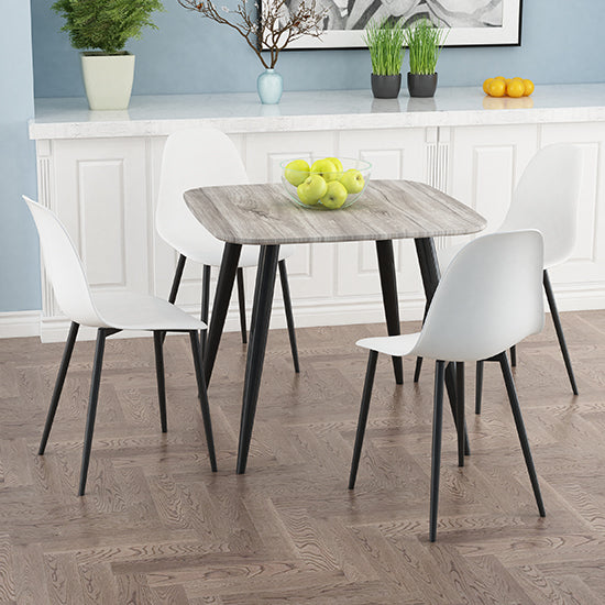 Craven Square Grey Oak Effect Dining Table With 4 Berlin Curve White Chairs