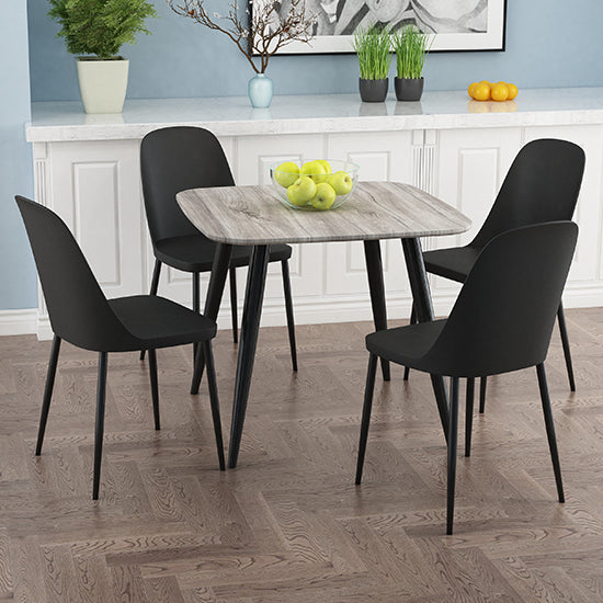 Craven Square Grey Oak Effect Dining Table With 4 Berlin Duo Black Chairs