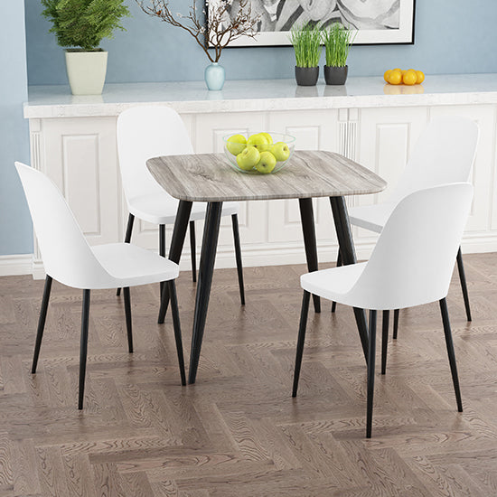 Craven Square Grey Oak Effect Dining Table With 4 Berlin Duo White Chairs
