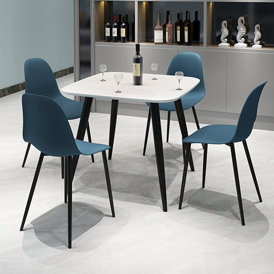 Craven Square White Dining Table With 4 Berlin Curve Blue Chairs