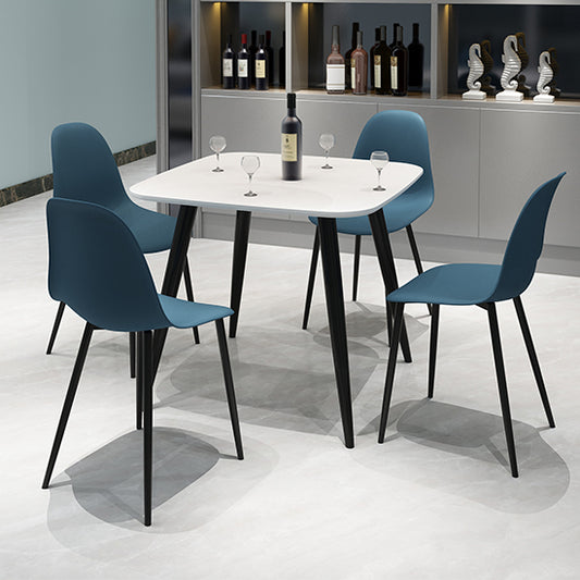 Craven Square White Dining Table With 4 Berlin Curve Blue Chairs