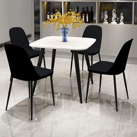 Craven Square White Dining Table With 4 Berlin Duo Black Chairs