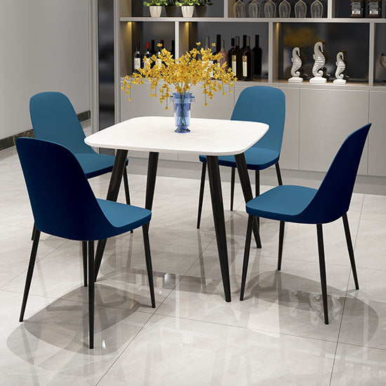 Craven Square White Dining Table With 4 Berlin Duo Blue Chairs