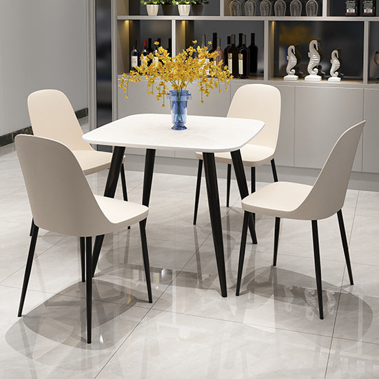 Craven Square White Dining Table With 4 Berlin Duo Calico Chairs