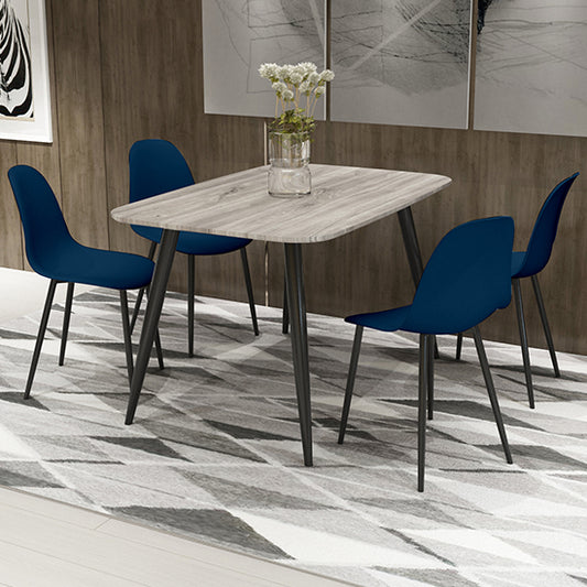 Craven Rectangular Grey Oak Effect Dining Table With 4 Berlin Curve Blue Chairs