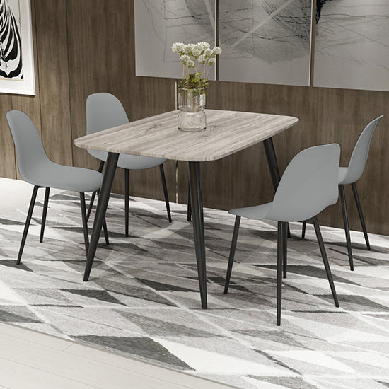Craven Rectangular Grey Oak Effect Dining Table With 4 Berlin Curve Light Grey Chairs