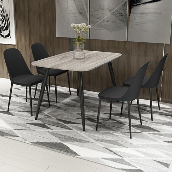 Craven Rectangular Grey Oak Effect Dining Table With 4 Berlin Duo Black Chairs