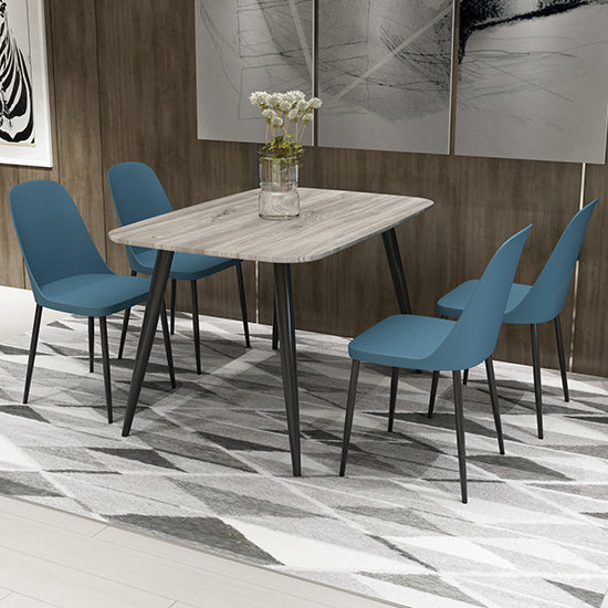Craven Rectangular Grey Oak Effect Dining Table With 4 Berlin Duo Blue Chairs