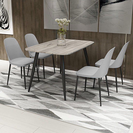 Craven Rectangular Grey Oak Effect Dining Table With 4 Berlin Duo Light Grey Chairs
