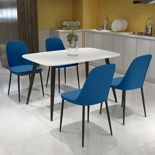 Craven Rectangular White Dining Table With 4 Berlin Duo Blue Chairs