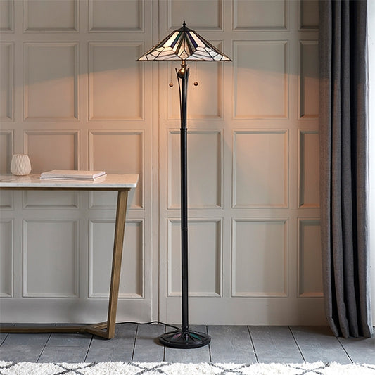 Astoria Tiffany Glass Bankers Floor Lamp In Black