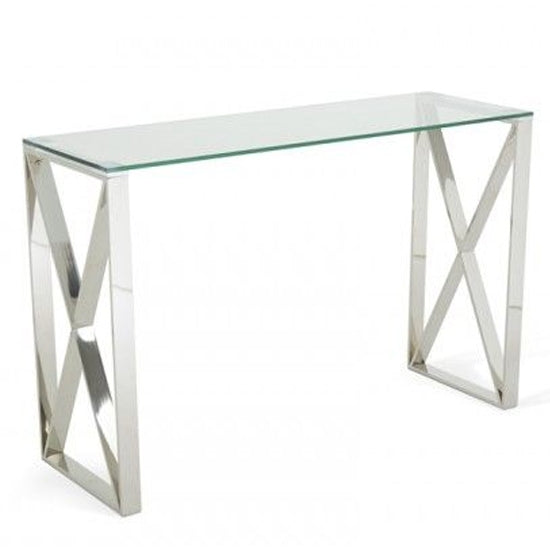 Astra Clear Glass Top Console Table With Silver Frame