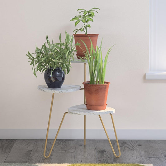 Athena Wooden Marble Effect Plant Stand In White