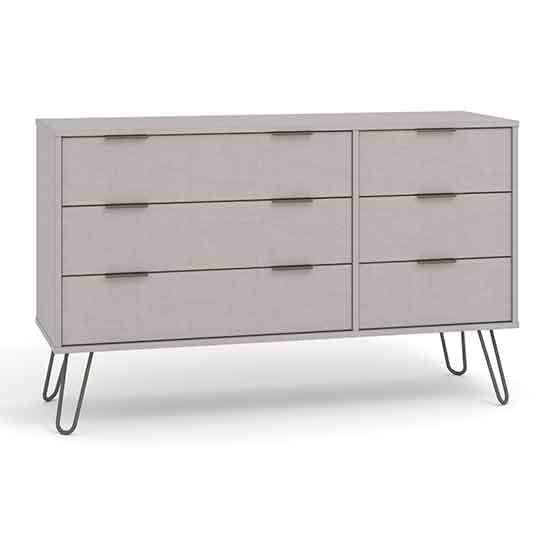 Augusta Wide Wooden Chest Of Drawers With 6 Drawers In Grey