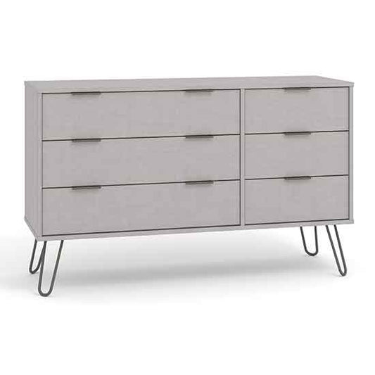 Augusta Wide Wooden Chest Of Drawers With 6 Drawers In Grey