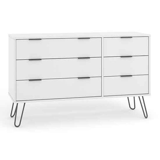 Augusta Wide Wooden Chest Of Drawers With 6 Drawers In White