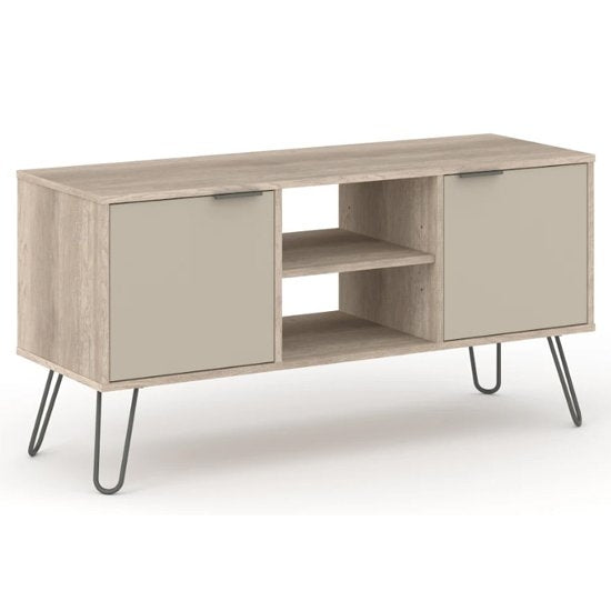 Augusta Wooden TV Stand In Driftwood With 2 Doors And 1 Shelf