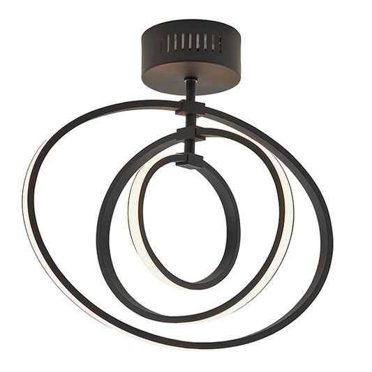 Avali 3 Lights Semi Flush Ceiling Light In Matt Black And White Diffuser