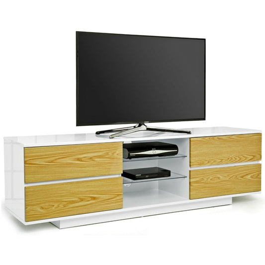 Avitus Ultra Wooden TV Stand In White High Gloss With 4 Oak Drawers