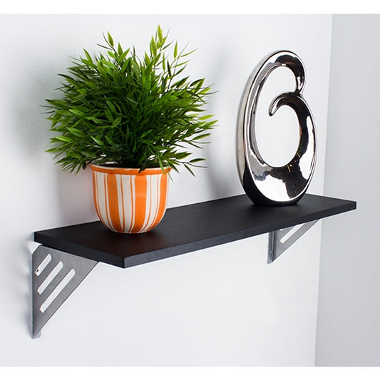 Avon Large Wooden Wall Shelf With Metal Support In Matt Black