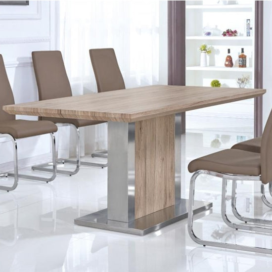 Belize Wooden Dining Table In Natural With Stainless Steel Base