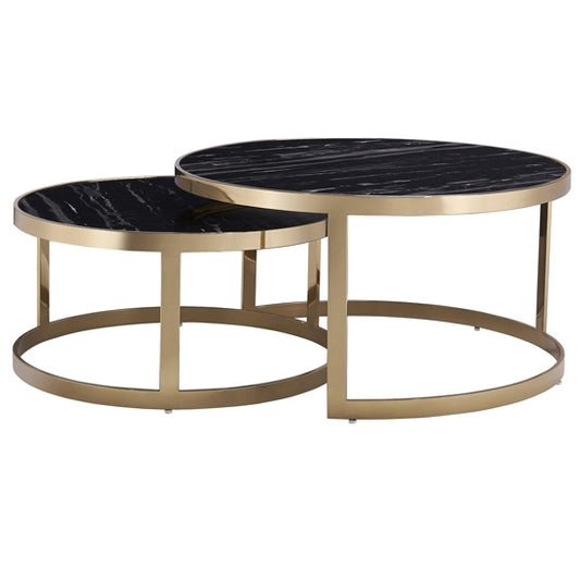 Bella Black Marble Nesting Tables With Golden Frame