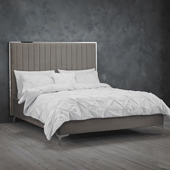 Berkeley Velvet Upholstered Double Bed In Mink Grey