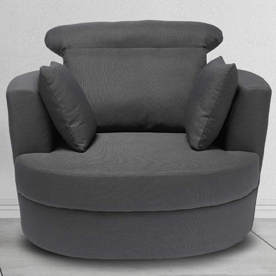 Bliss Large Linen Fabric Swivel Chair In Grey