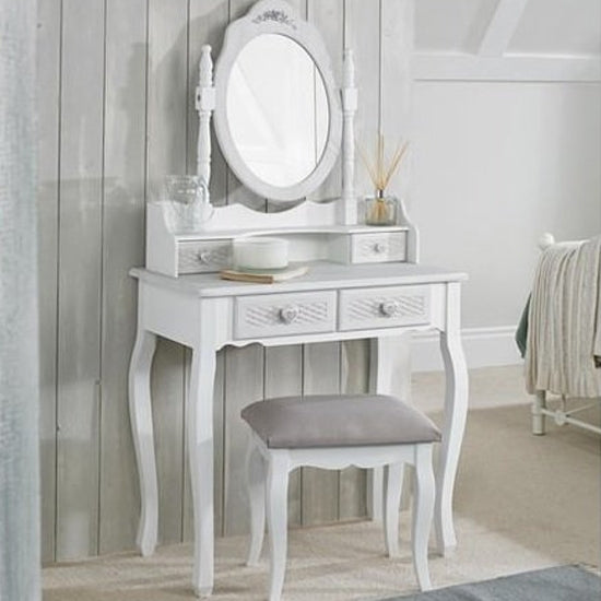 Brittany Dressing Set With Stool In White And Grey