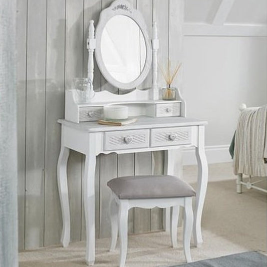 Brittany Dressing Set With Stool In White And Grey