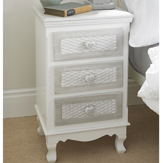 Brittany Wooden 3 Drawers Bedside Cabinet In White And Grey