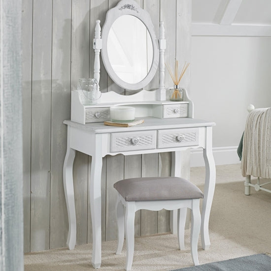 Brittany Wooden Dressing Set In White And Grey