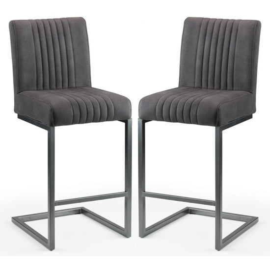 Brooklyn Charcoal Grey Faux Leather Bar Stools In Pair
