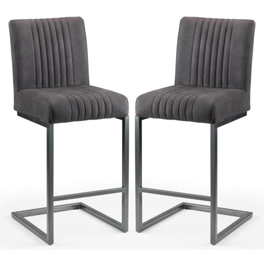 Brooklyn Charcoal Grey Faux Leather Bar Stools In Pair