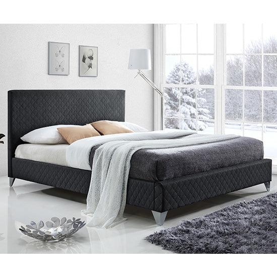 Brooklyn Fabric Upholstered Double Bed In Dark Grey