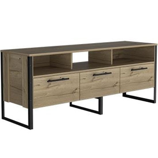 Brooklyn Wide Wooden TV Stand In Bleached Pine Effect With 3 Doors
