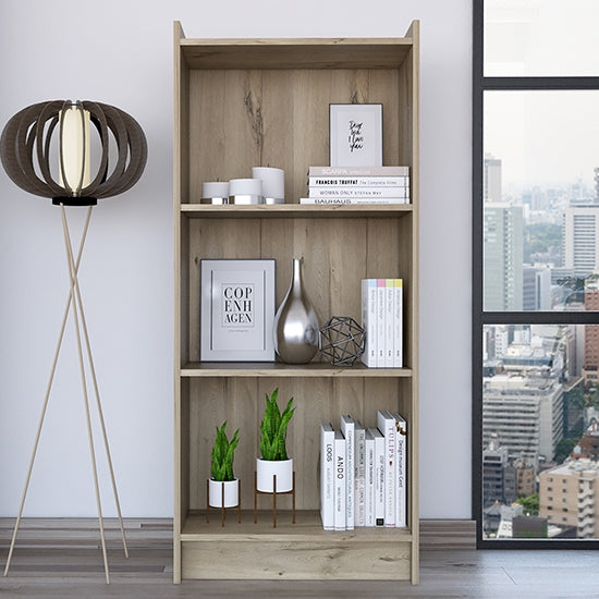 Brooklyn Wooden 3 Shelves Bookcase In Bleached Pine Effect