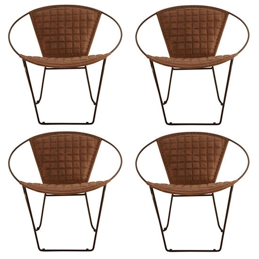 Buffalo Rounded Set Of 4 Genuine Leather Accent Chairs In Brown