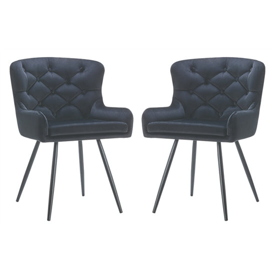 Burnhill Black Velvet Dining Chairs In Pair