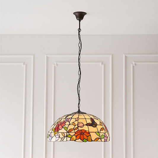 Butterfly Large Tiffany Art Glass 3 Lights Ceiling Pendant Light In Dark Bronze