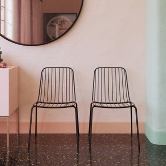 Caden Black Metal Wire Dining Chairs In Pair
