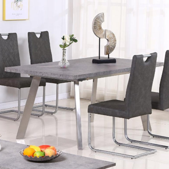 Calipso Concrete Dining Table With Brushed Stainless Steel Legs