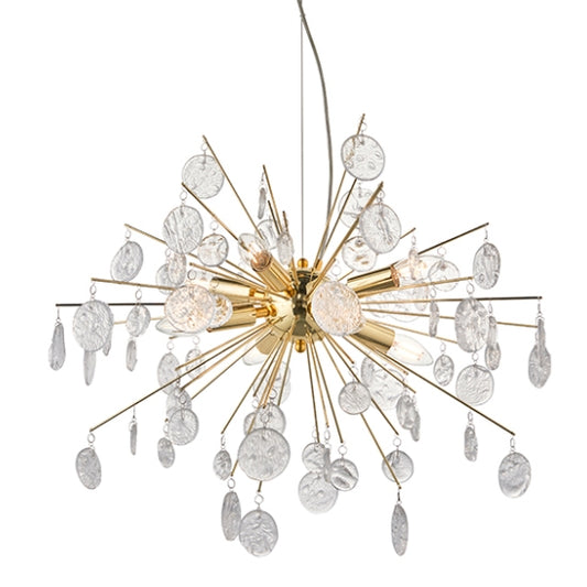 Calla 8 Lights Clear Glass Detailing Ceiling Pendant Light In Gold