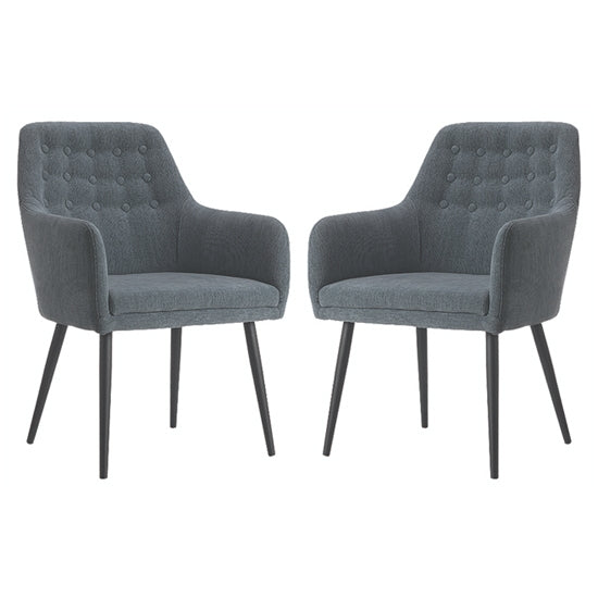 Cambridge Grey Fabric Arm Chairs In Pair With Black Metal Legs