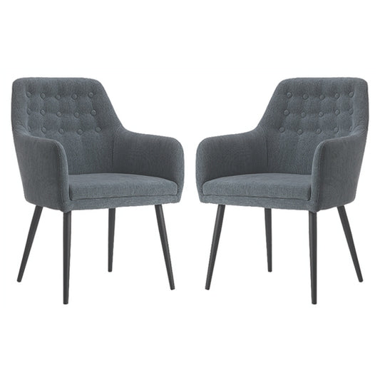 Cambridge Grey Fabric Arm Chairs In Pair With Black Metal Legs