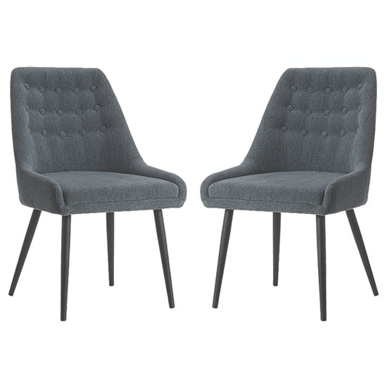 Cambridge Grey Fabric Dining Chairs In Pair With Black Metal Legs