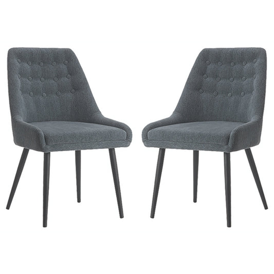 Cambridge Grey Fabric Dining Chairs In Pair With Black Metal Legs