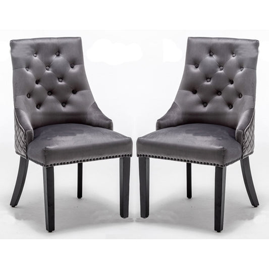 Cambridge Round Knocker Dark Grey Velvet Upholstered Dining Chair In Pair